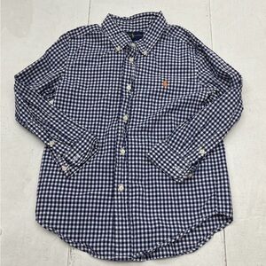 Ralph Lauren Navy and White Gingham Button-Down Shirt Boys Sz 6